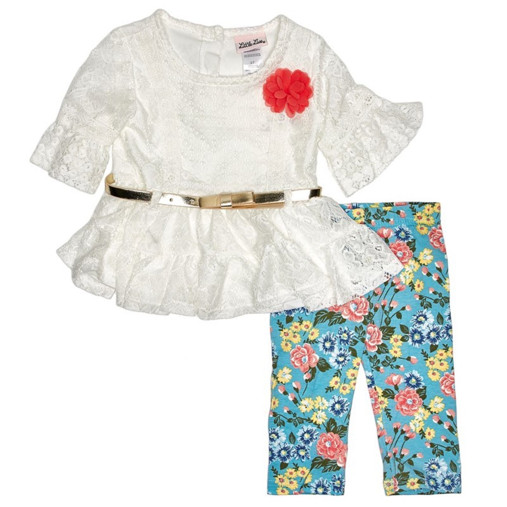 Little Lass Lace Top & Floral Capri Leggings